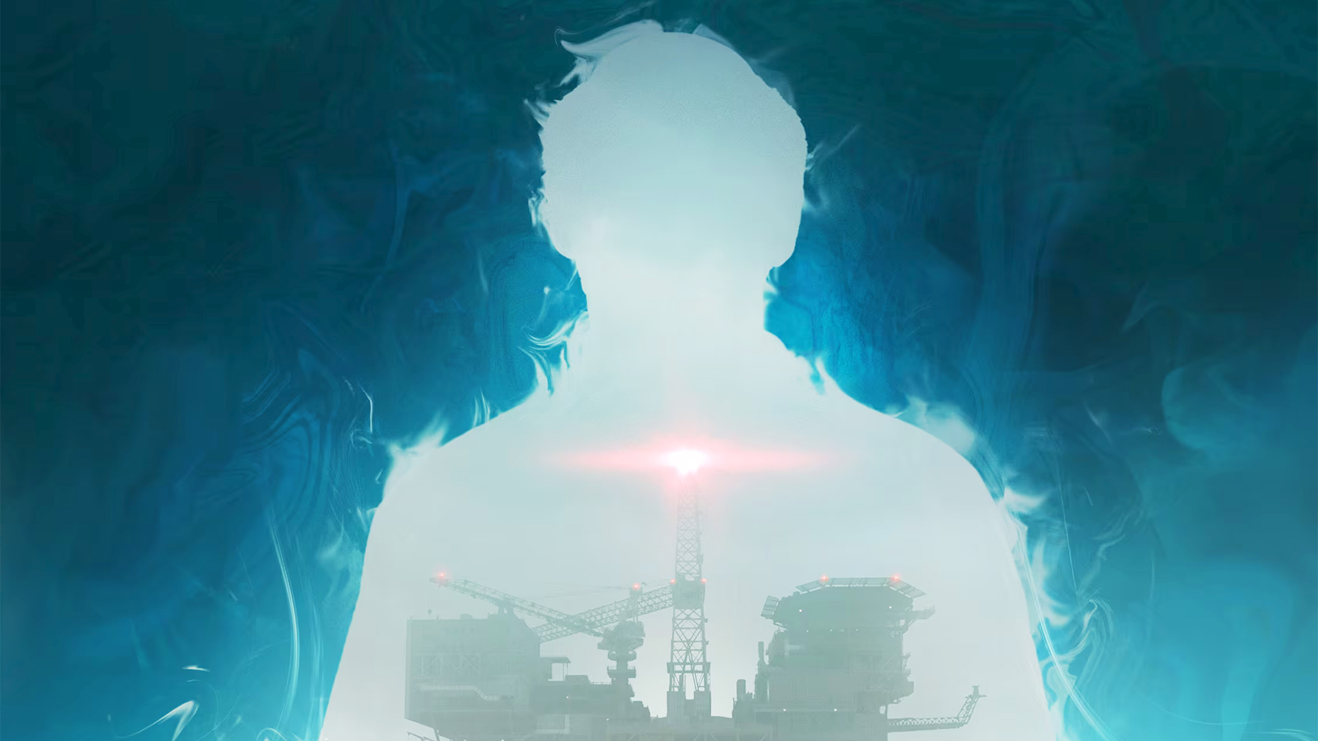 Key art for Still Wakes the Deep, showing the game&#039;s doomed oil rig setting enclosed within a human silhouette.