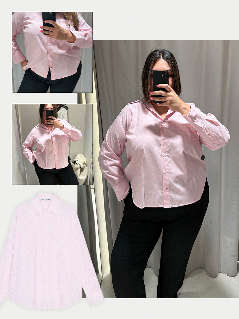 Photos of Who What Wear editor Ana Escalante trying on different Zara summer items in Zara Spain fitting room while visiting Madrid.