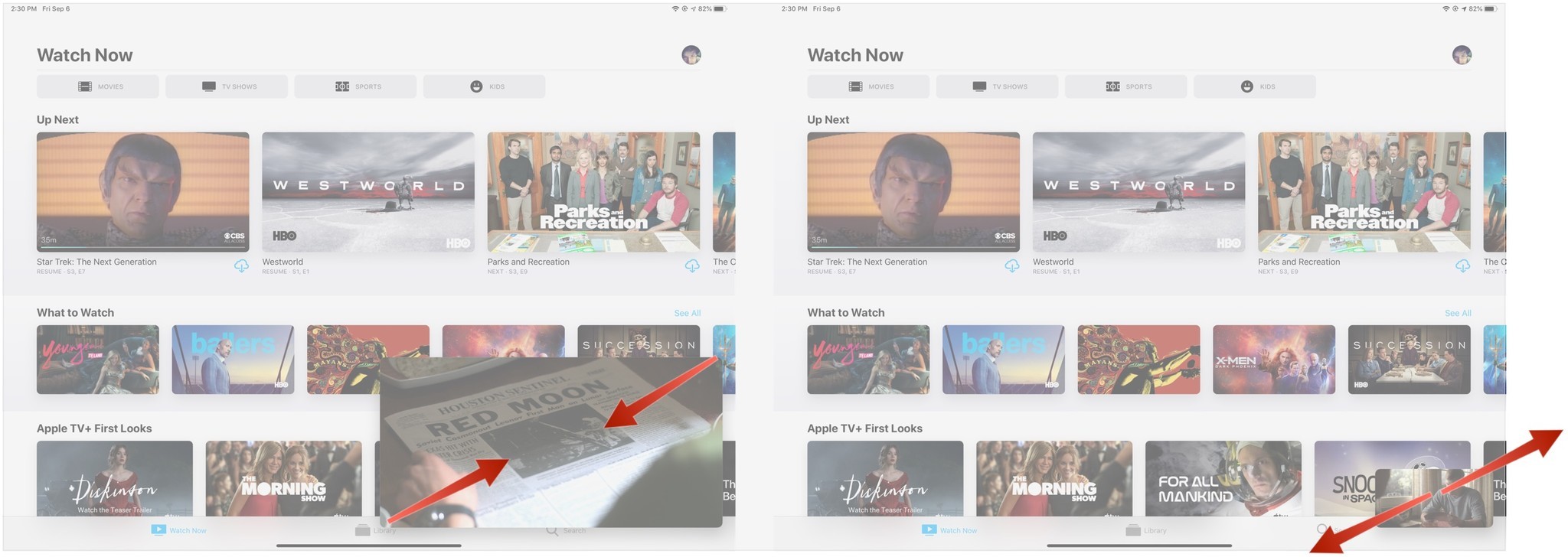 How to adjust the picture-in-picture window: Pinch two fingers, spread two fingers