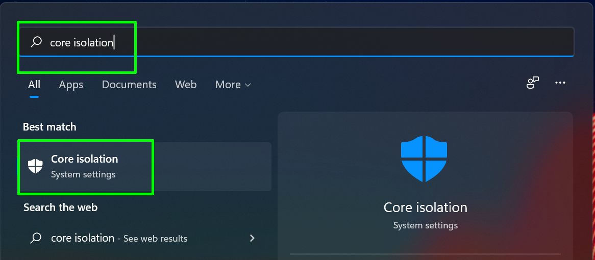search for core isolation