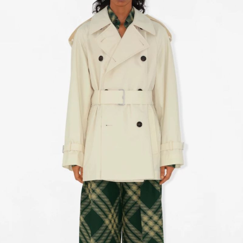 Cream Burberry trench coat, short hemline