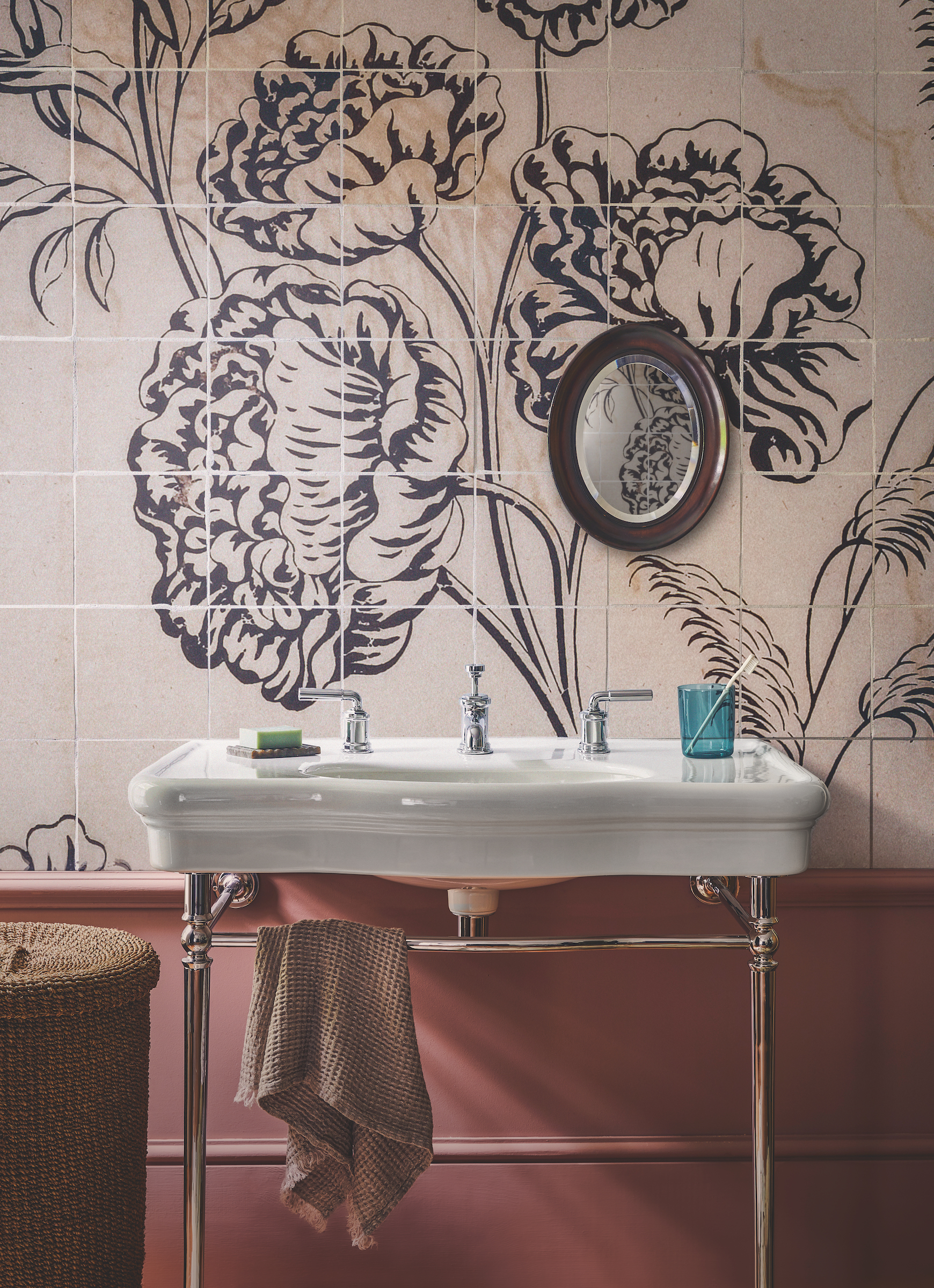 basin with tile mural