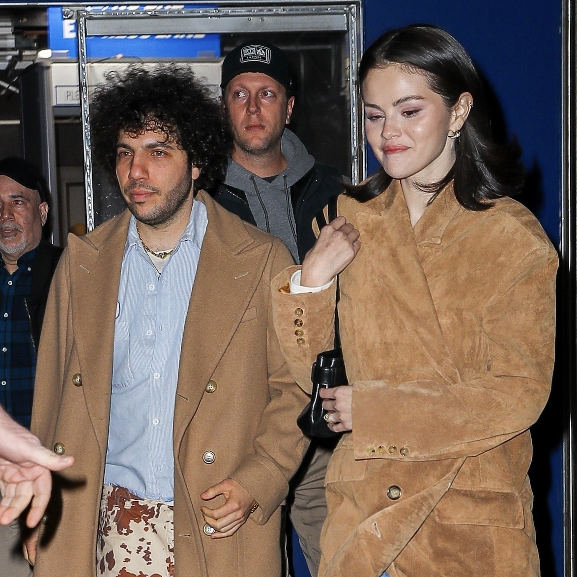 Selena Gomez and Benny Blanco wear matching coats as they leave after the Knicks game at Madison Square Garden in New York City on April 8.