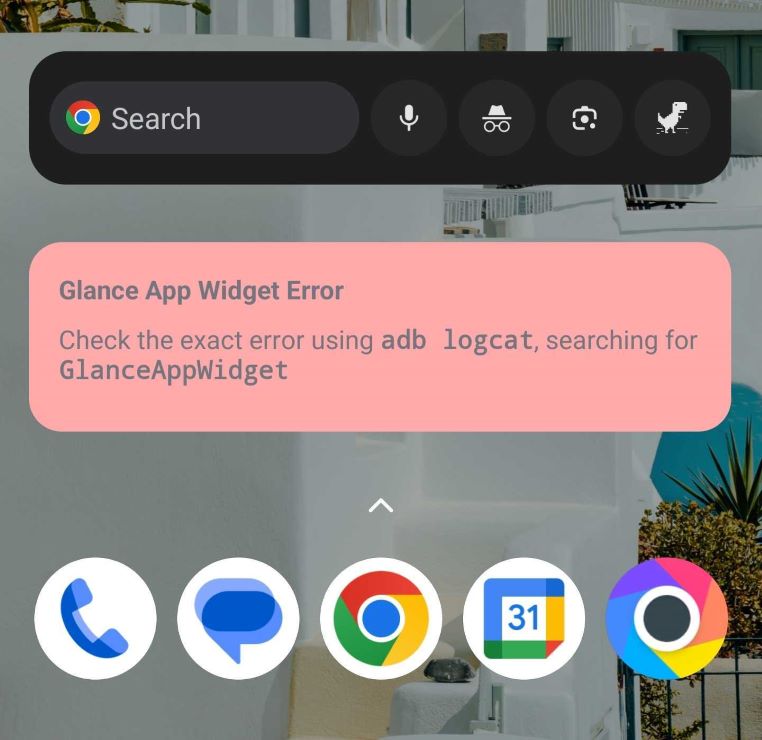 At a Glance error message on the home screen