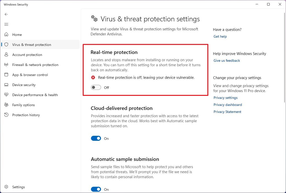 Microsoft Defender Antivirus disable real-time protection