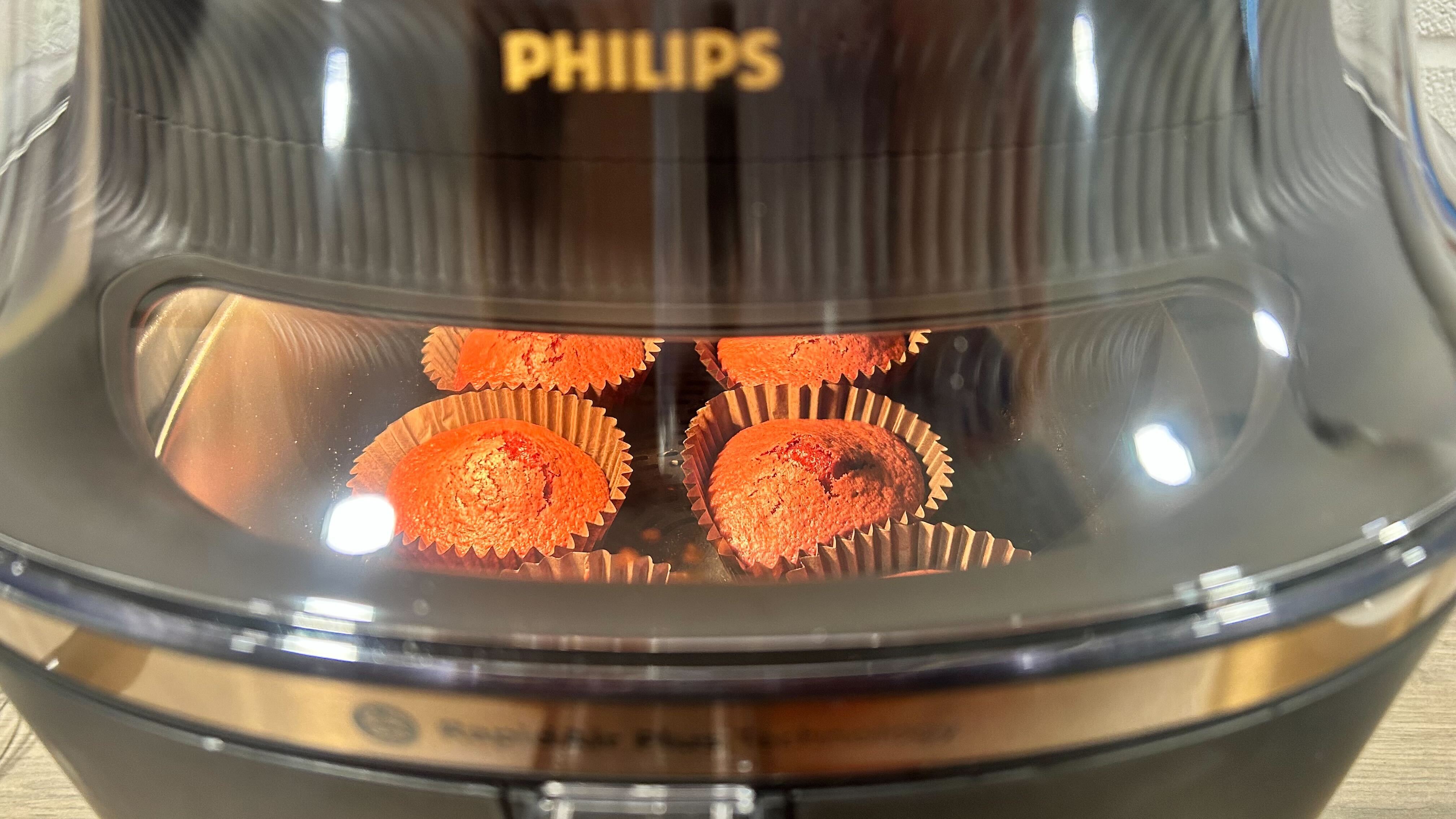 Cupcakes cooking in the Philips Air Fryer 3000 Series.