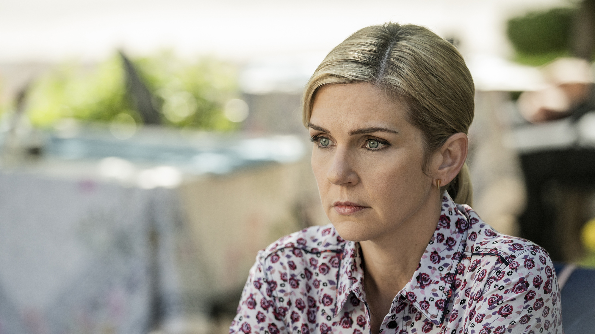 Rhea Seehorn as Kim Wexler, looking worried, in Better Call Saul