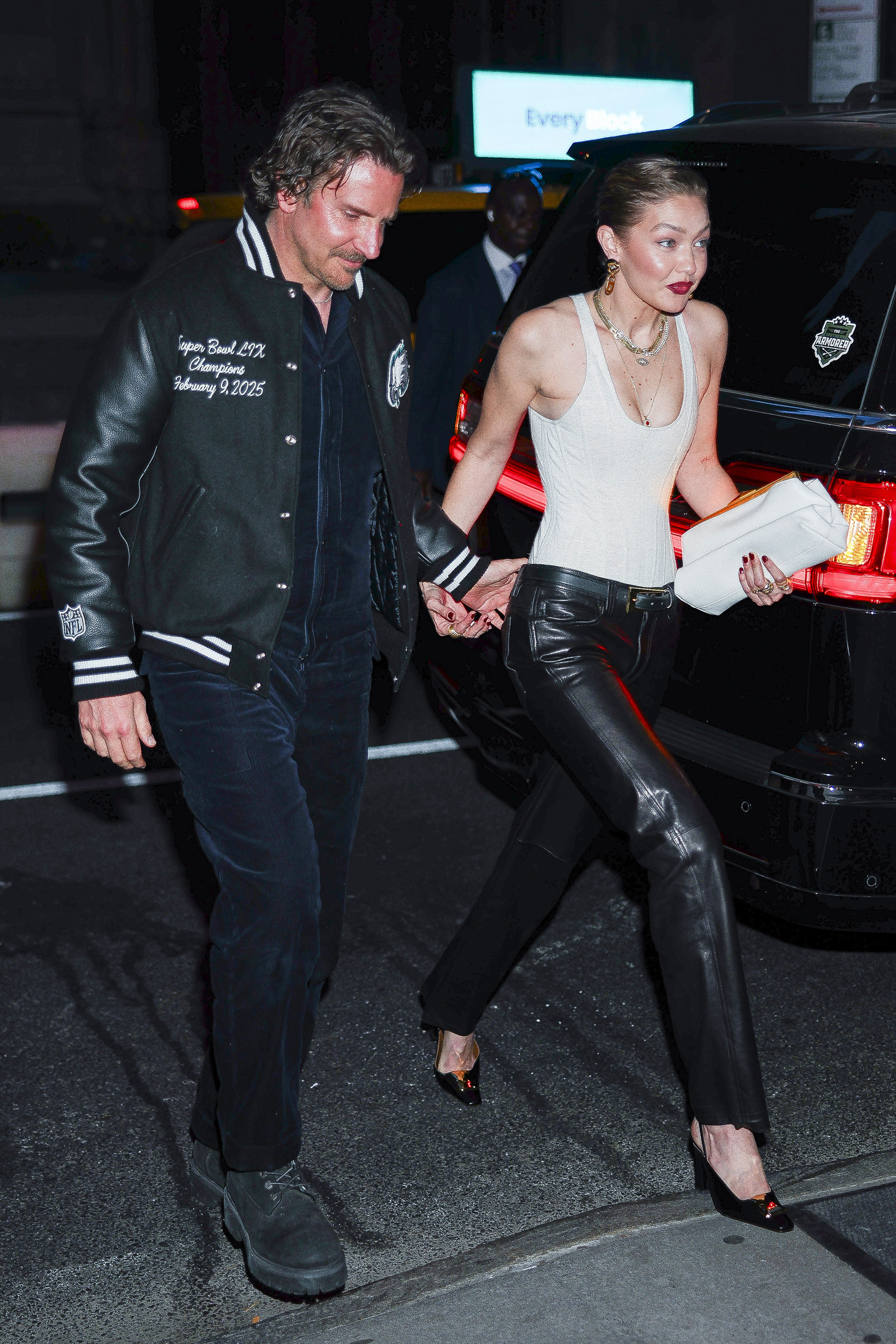 Bradley Cooper and Gigi Hadid are seen attending her 30th Birthday at Le Chalet in Midtown on April 25, 2025 in New York City