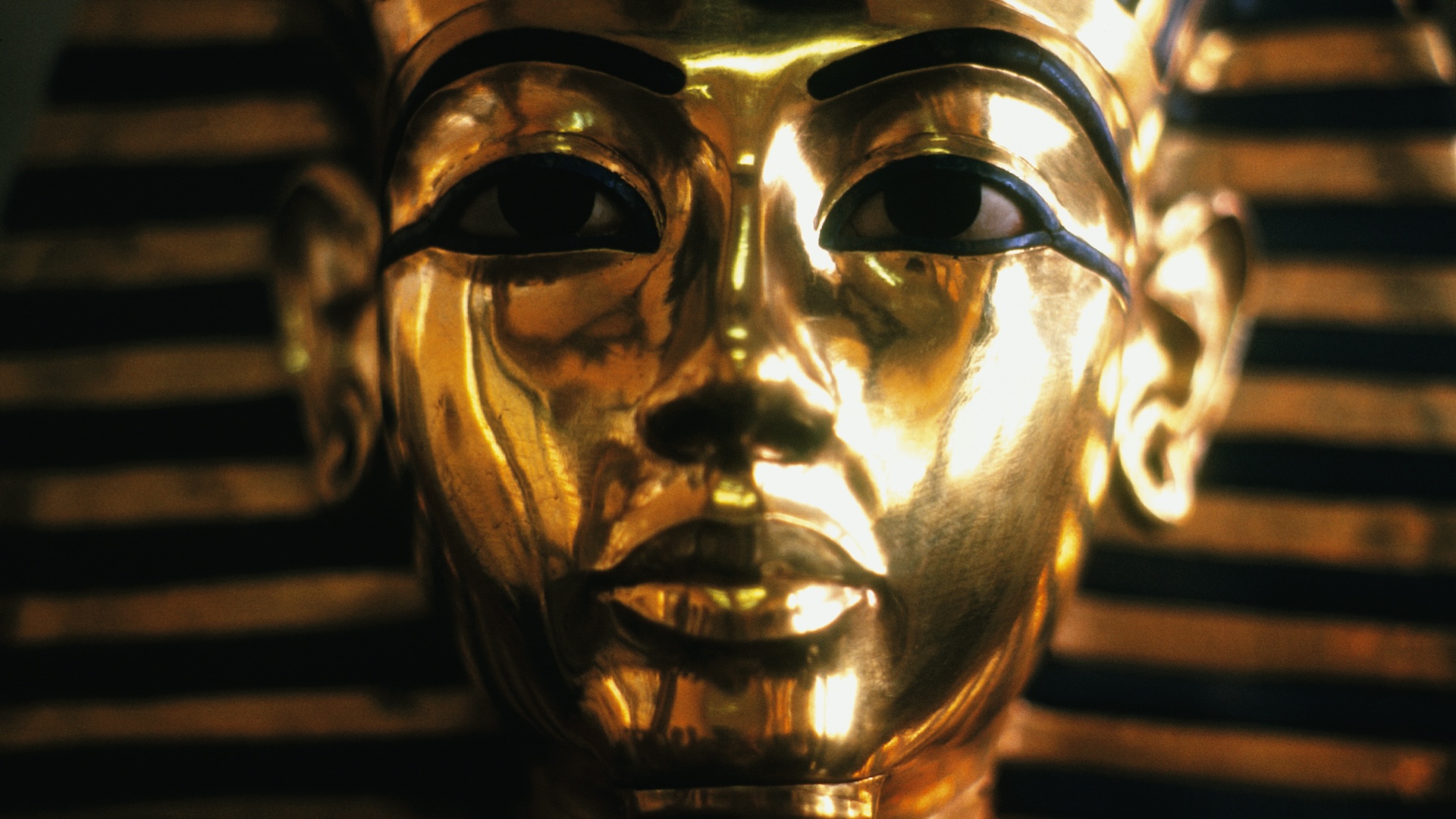 a closeup of King Tut's gold mask
