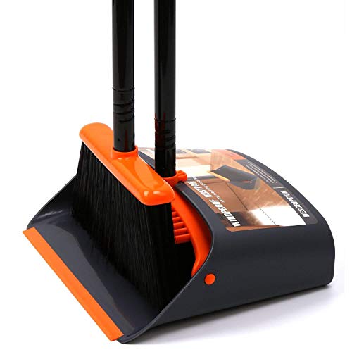 Treelen Broom and Dustpan Set With 52" Long Handle for Home Kitchen Room Office Lobby Floor Use Upright Stand Up Stand Up Broom With Dustpan Combo