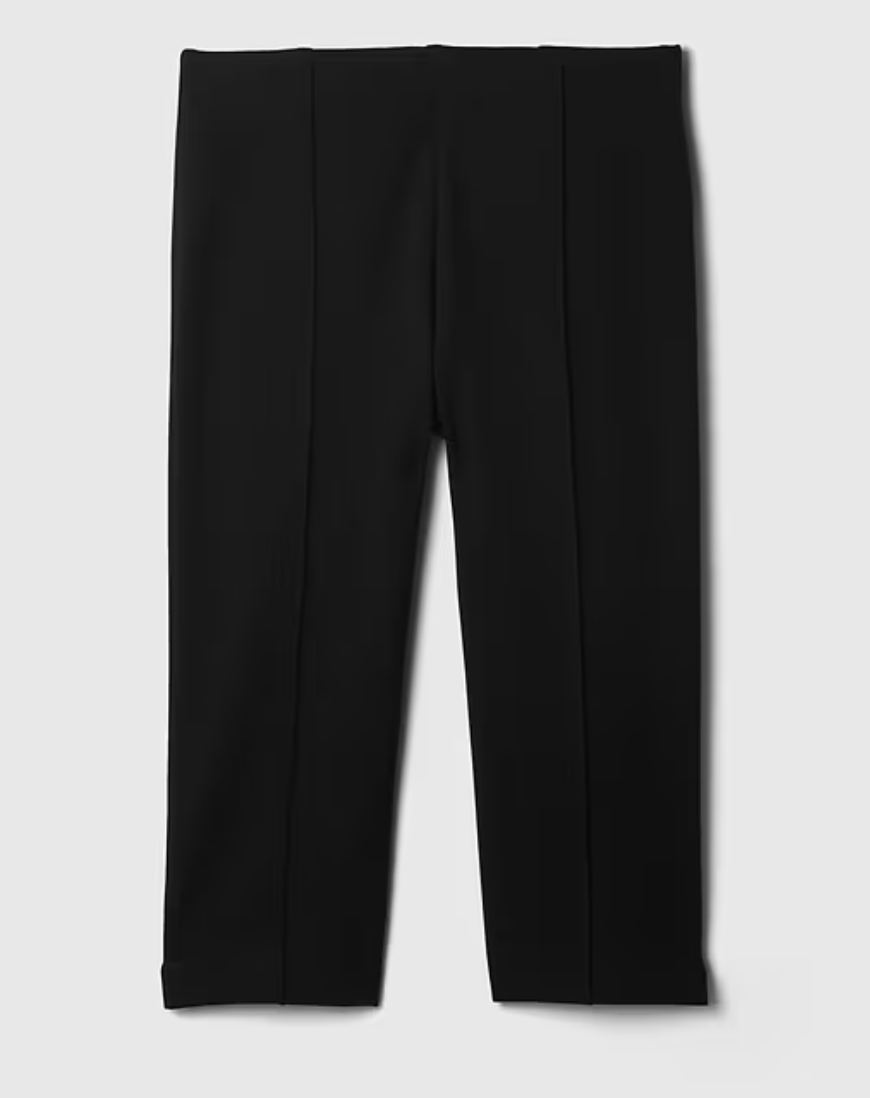 a pair of gap capri pants in front of a plain backdrop