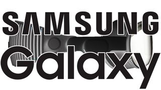 A color-inverted version of the Apple Vision Pro with the Samsung Galaxy logo overlayed on top