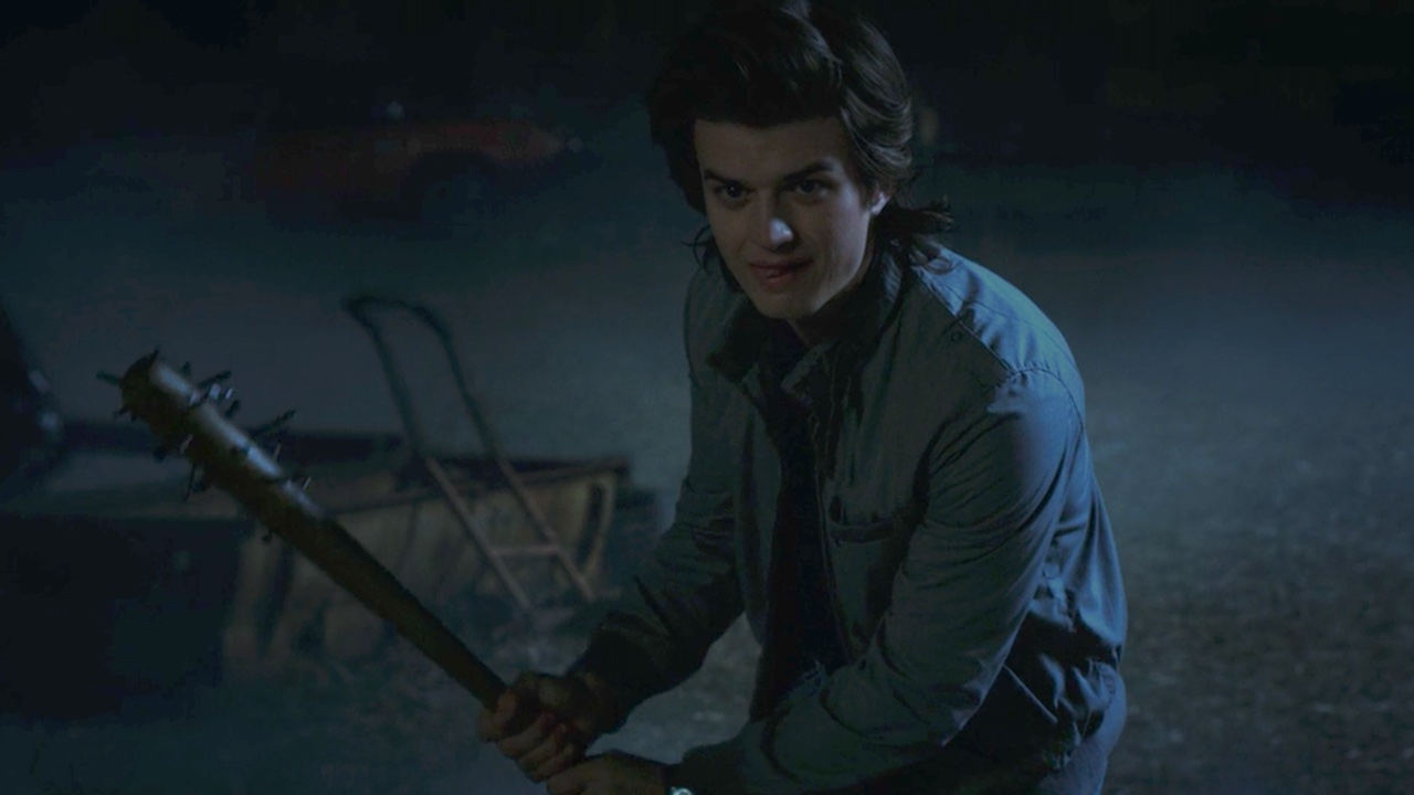 Joe Keery with baseball bat, Stranger Things