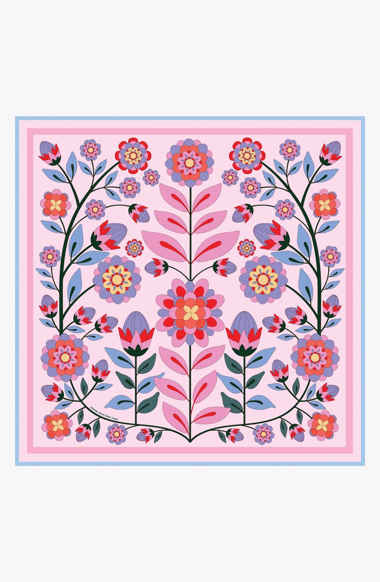 Double Sided Silk Scarf of Pink Garden