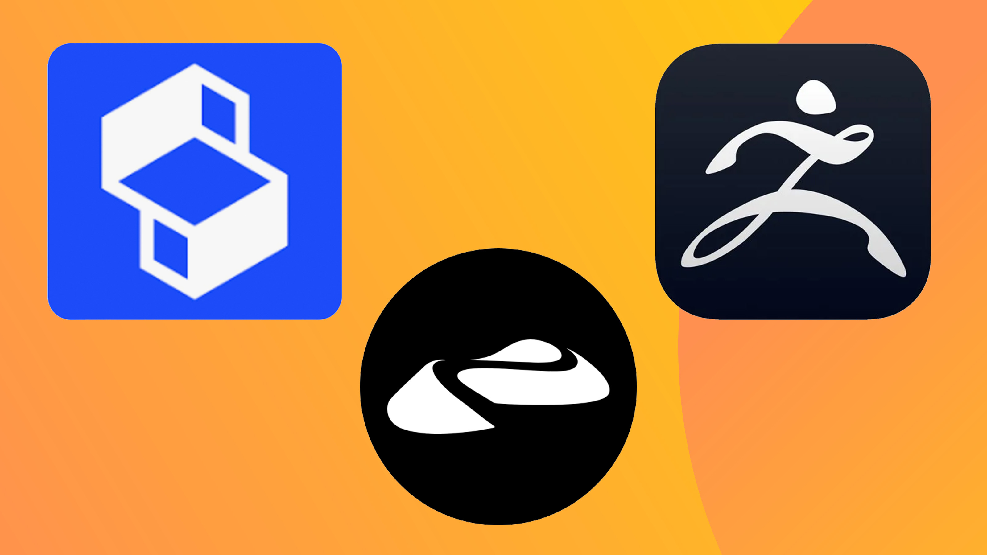 Best 3D modelling apps for iPad; logos on an orange background