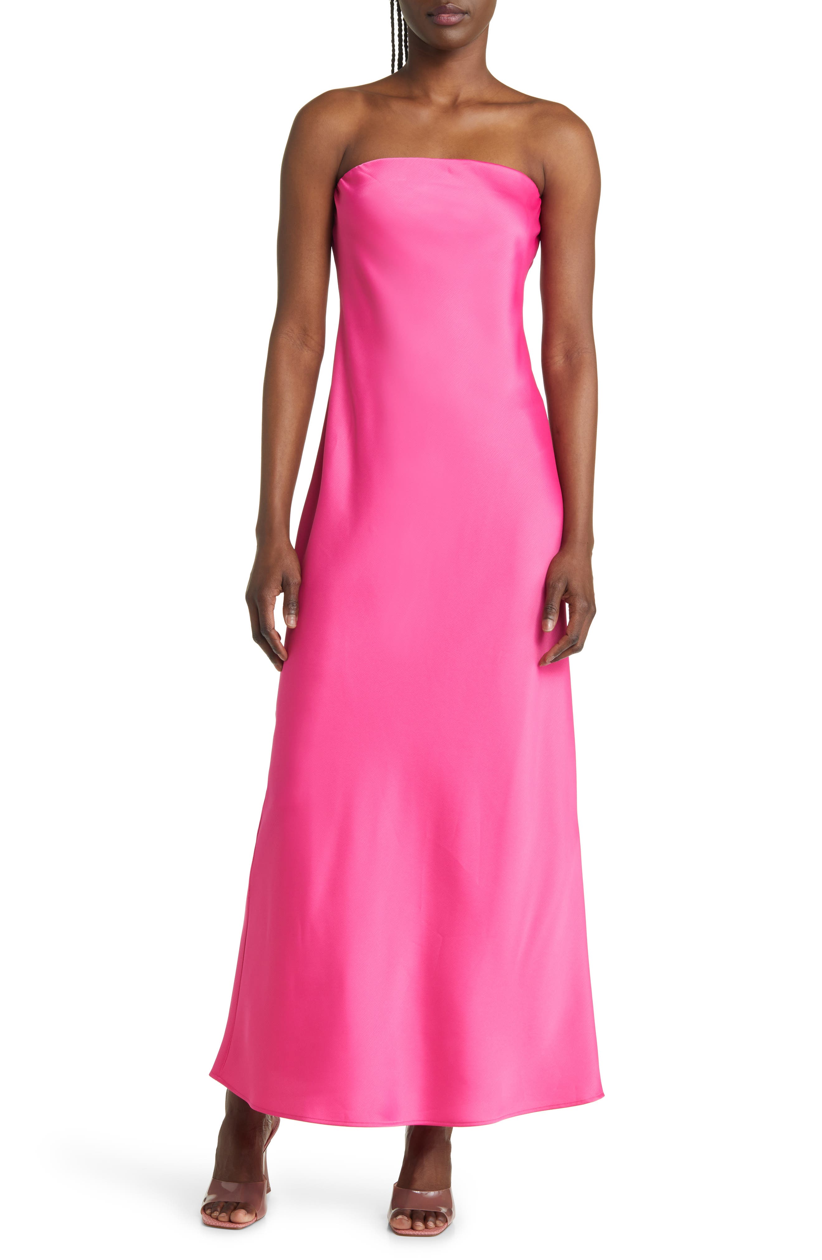 Wayf + Strapless Matte Satin Bias Cut Gown