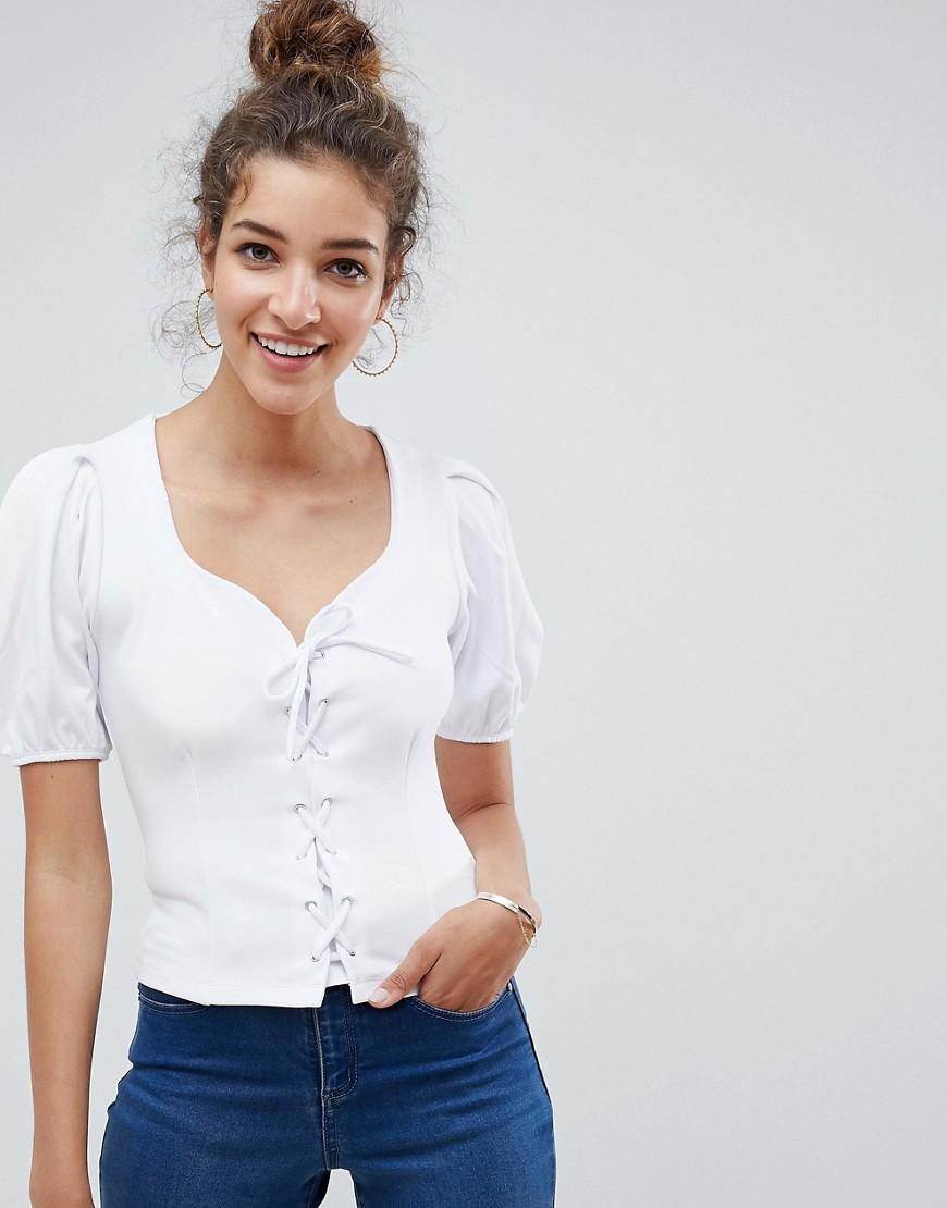 ASOS Design + Ponte Puff Sleeve Top With Corset Detail