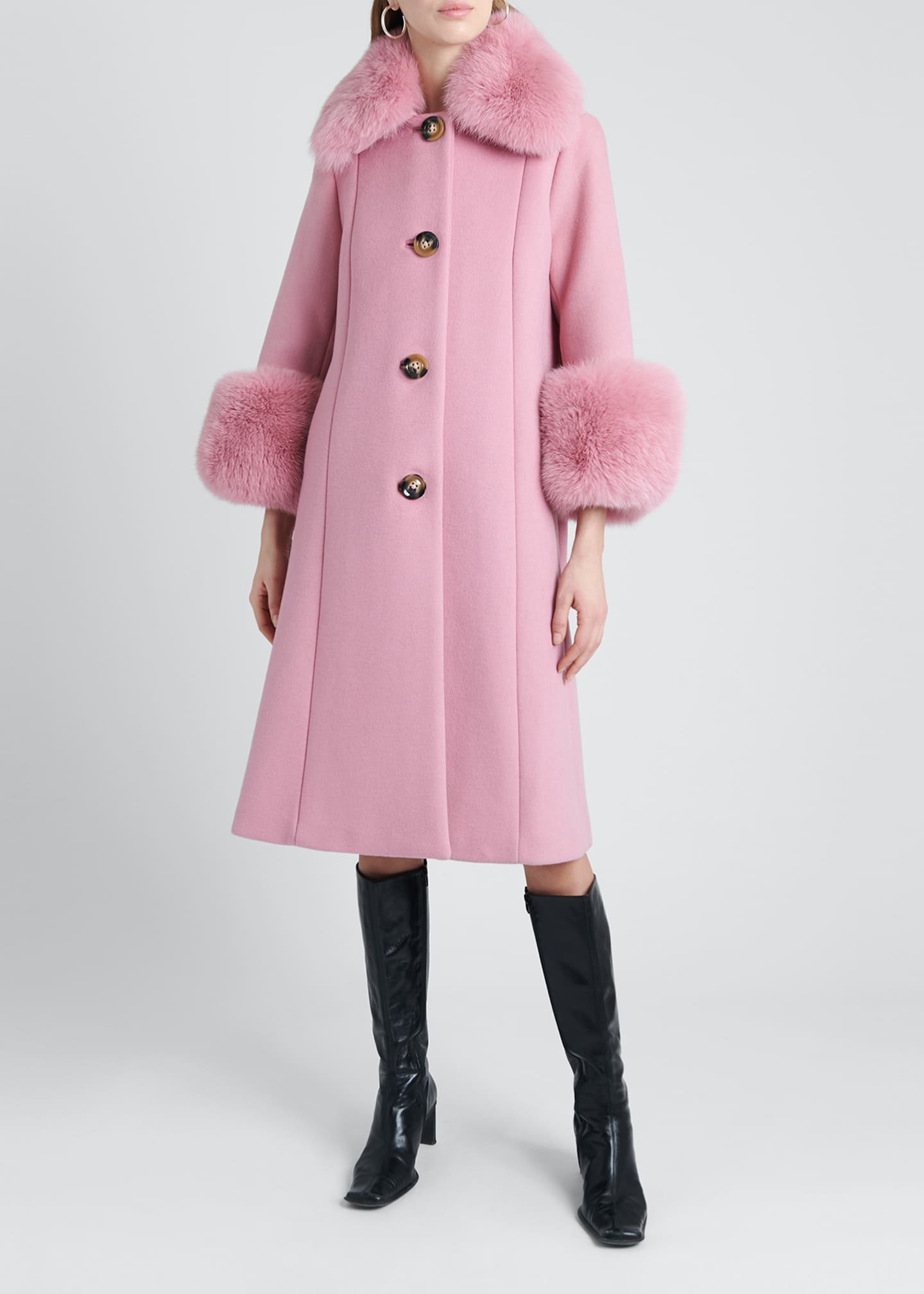 Saks Potts + Yvonne Fox Trim Wool Coat