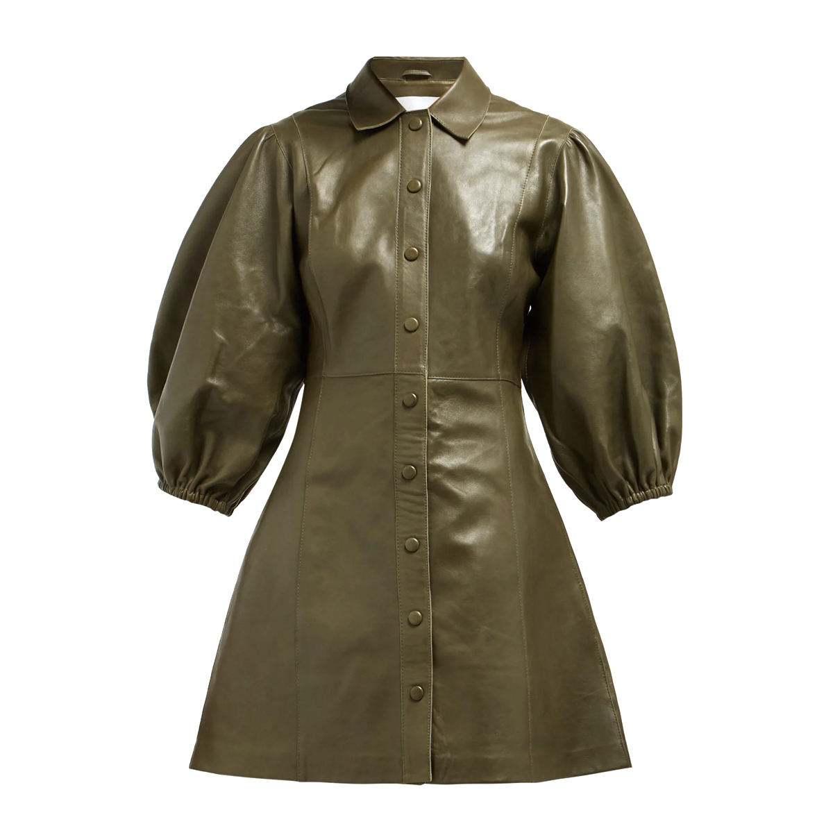 Ganni + Mernati Puffed-Sleeve Leather Dress