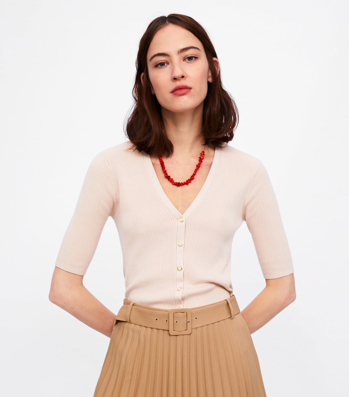 Zara + Buttoned Ribbed Cardigan