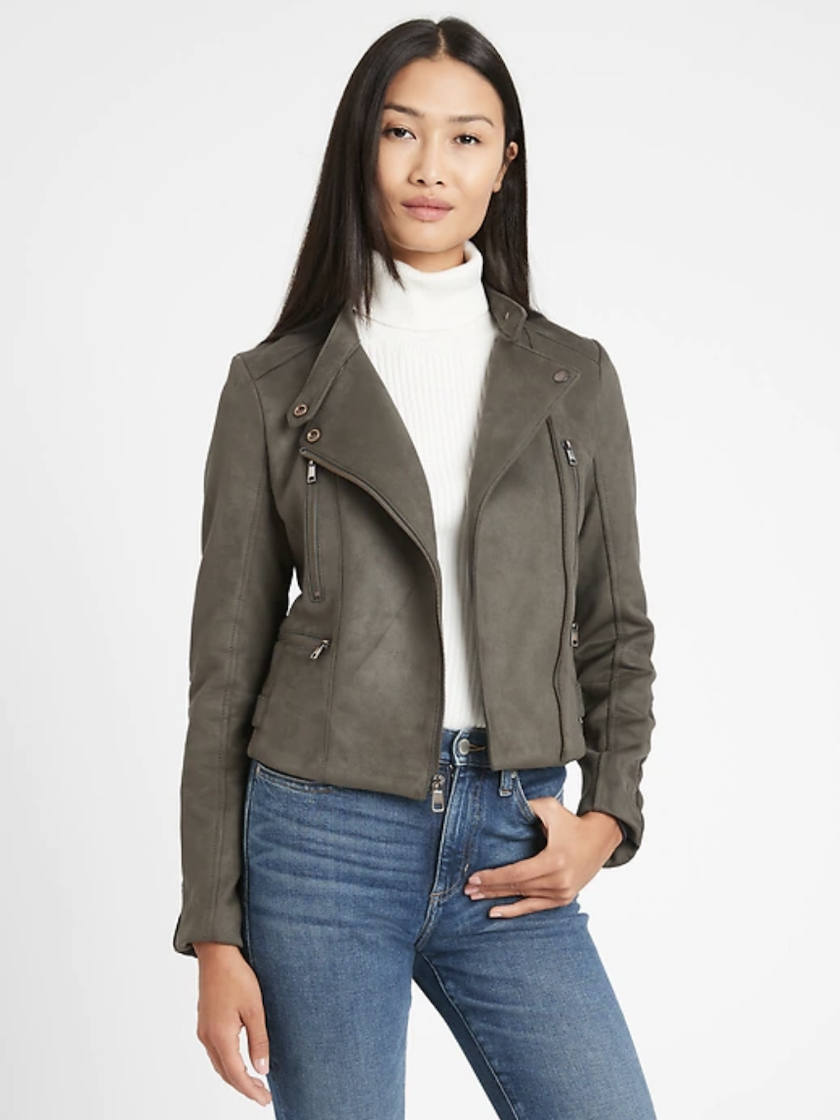 Banana Republic + Vegan Suede Quilted Biker Jacket