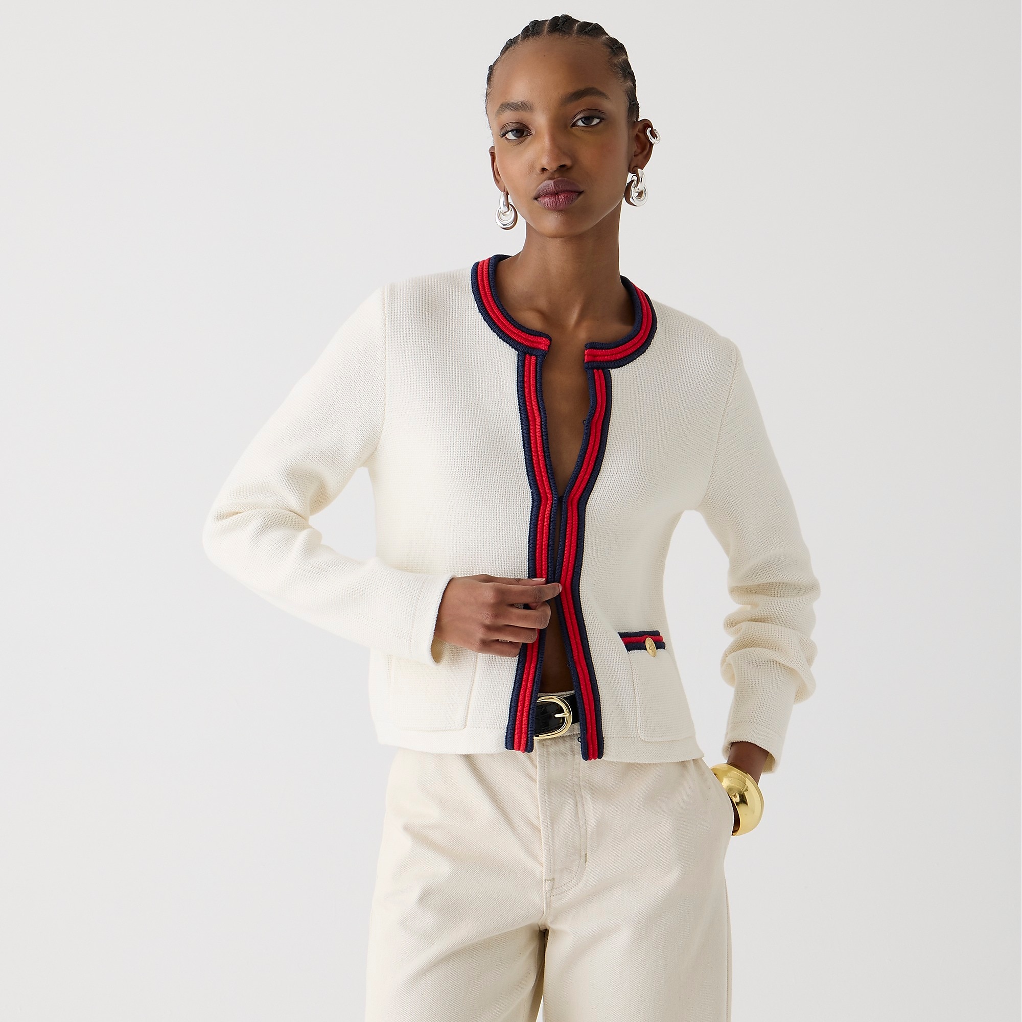 J.Crew + Emilie sweater lady jacket with contrast trim