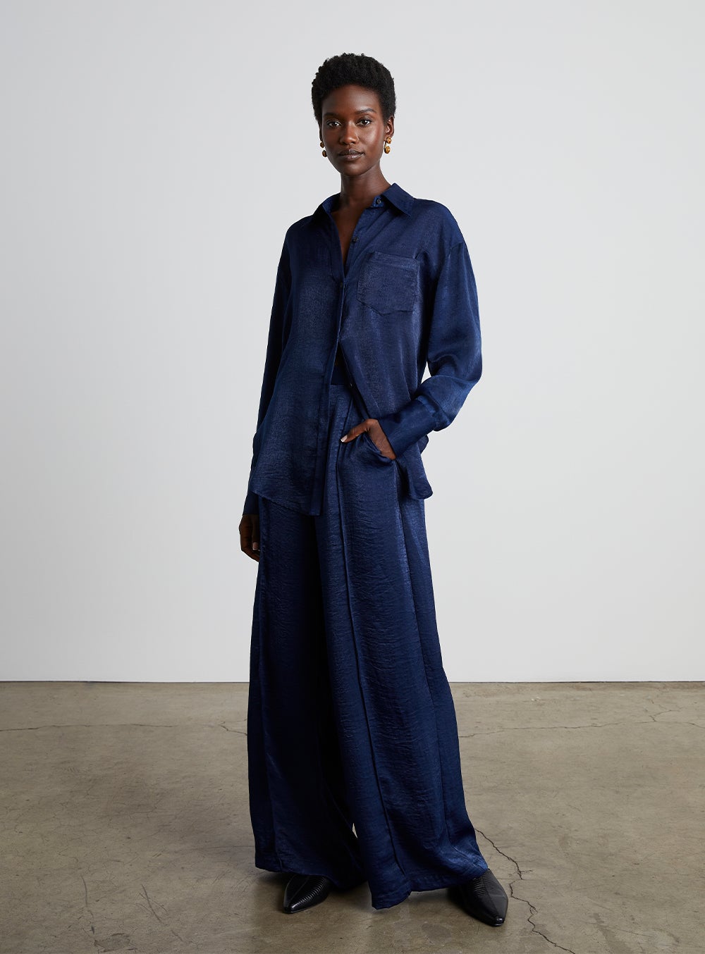 Who What Wear Collection + Crinkled Satin Oversized Shirt