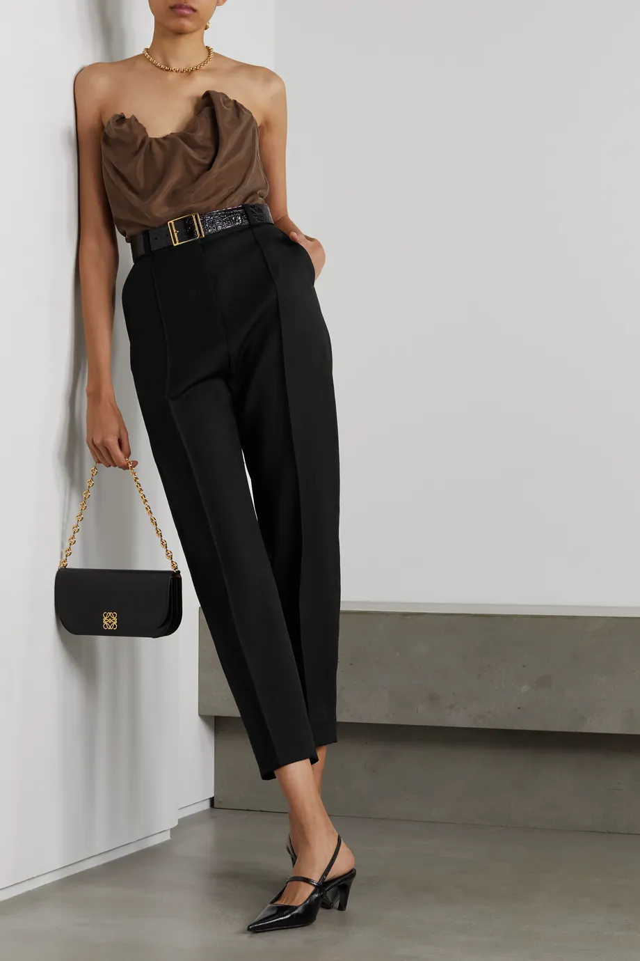 Totême + Cropped Wool Straight-Leg Pants