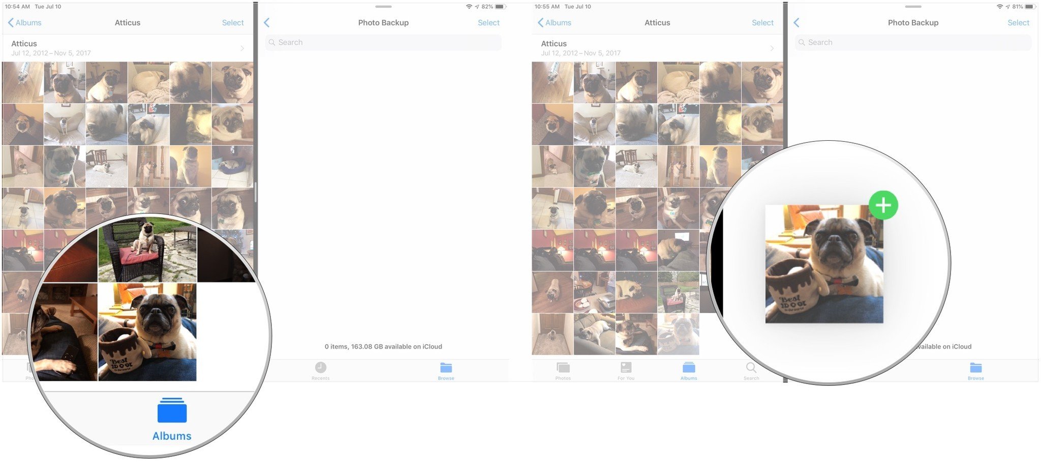 Tap and hold on file, drag item to destination