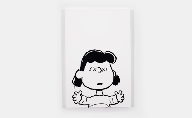 A lineart of Sally from the cartoon Peanuts.
