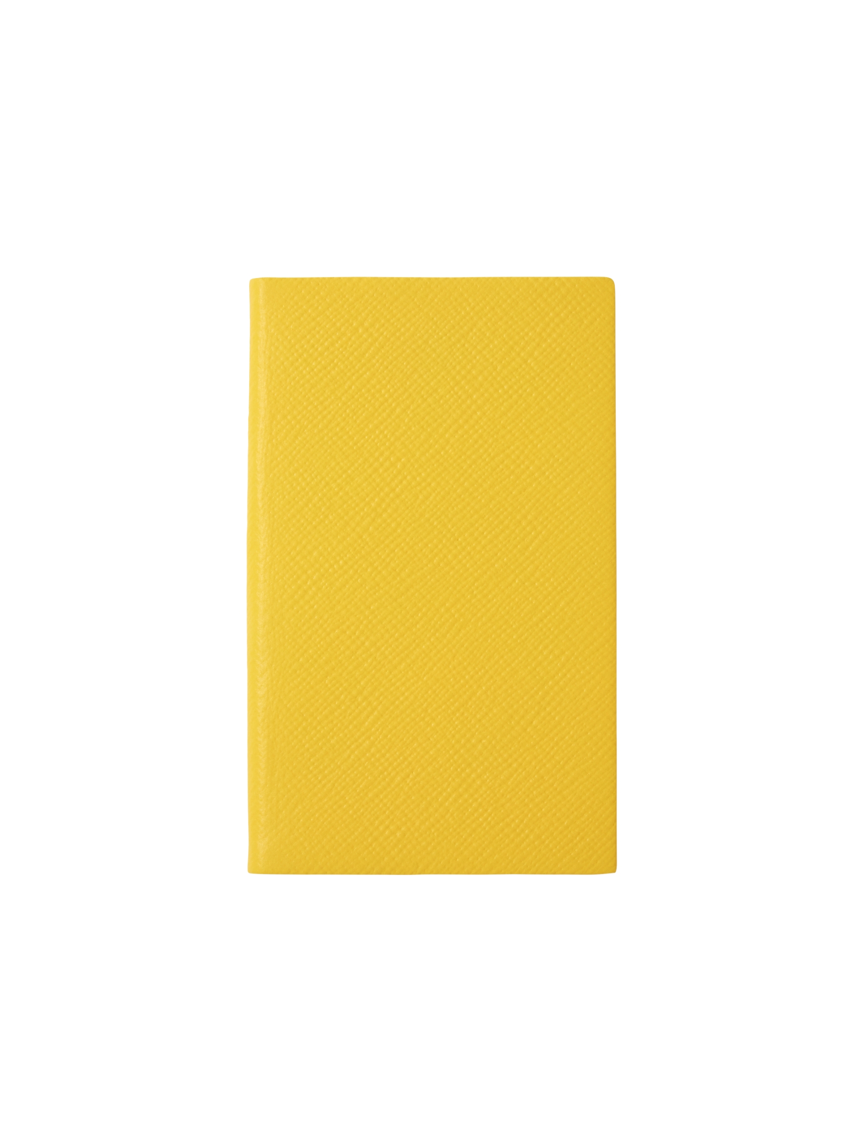 A yellow notebook in leather against a white background.