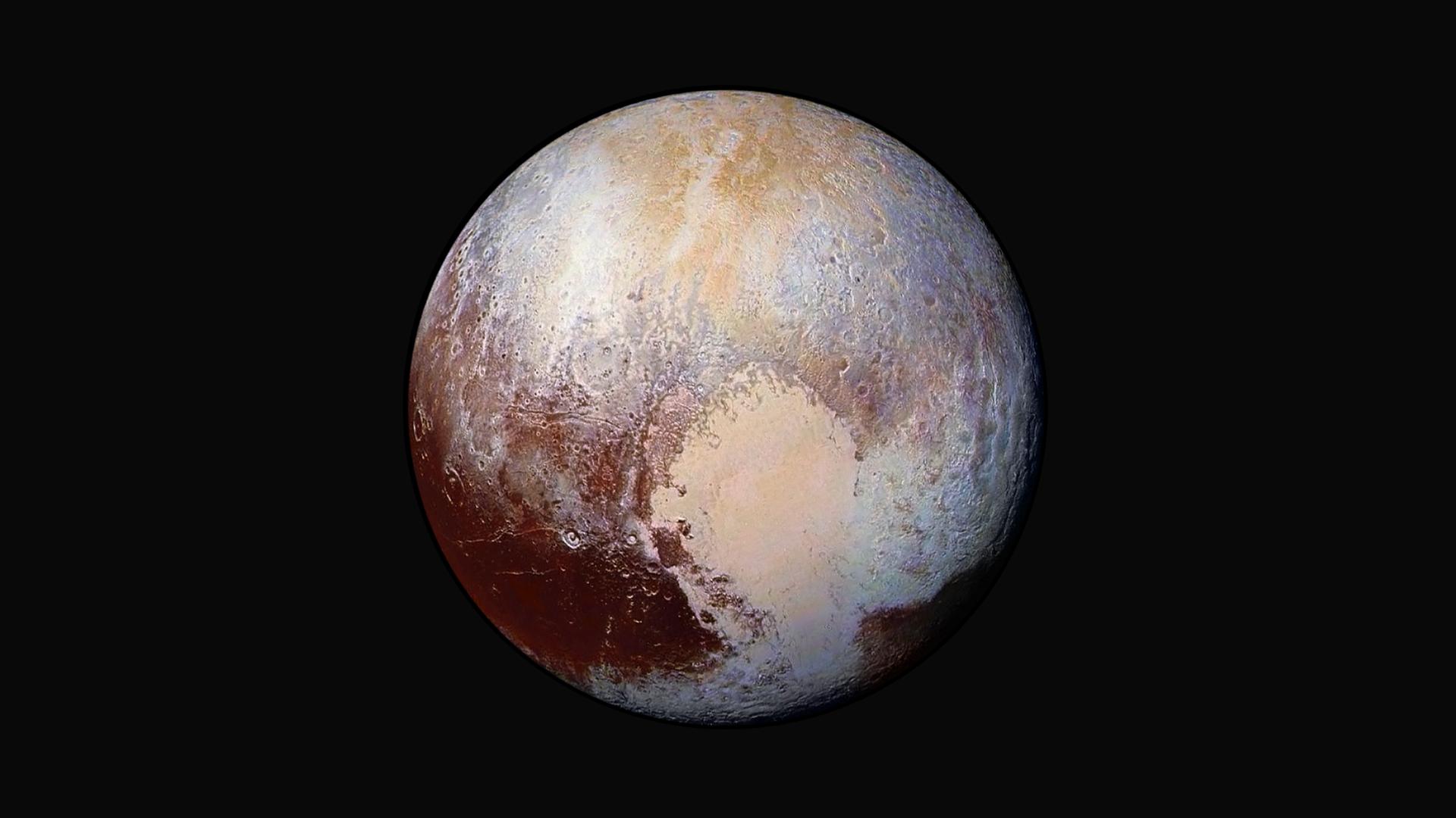 An image of a planet with a heart-shaped scar toward the bottom right.