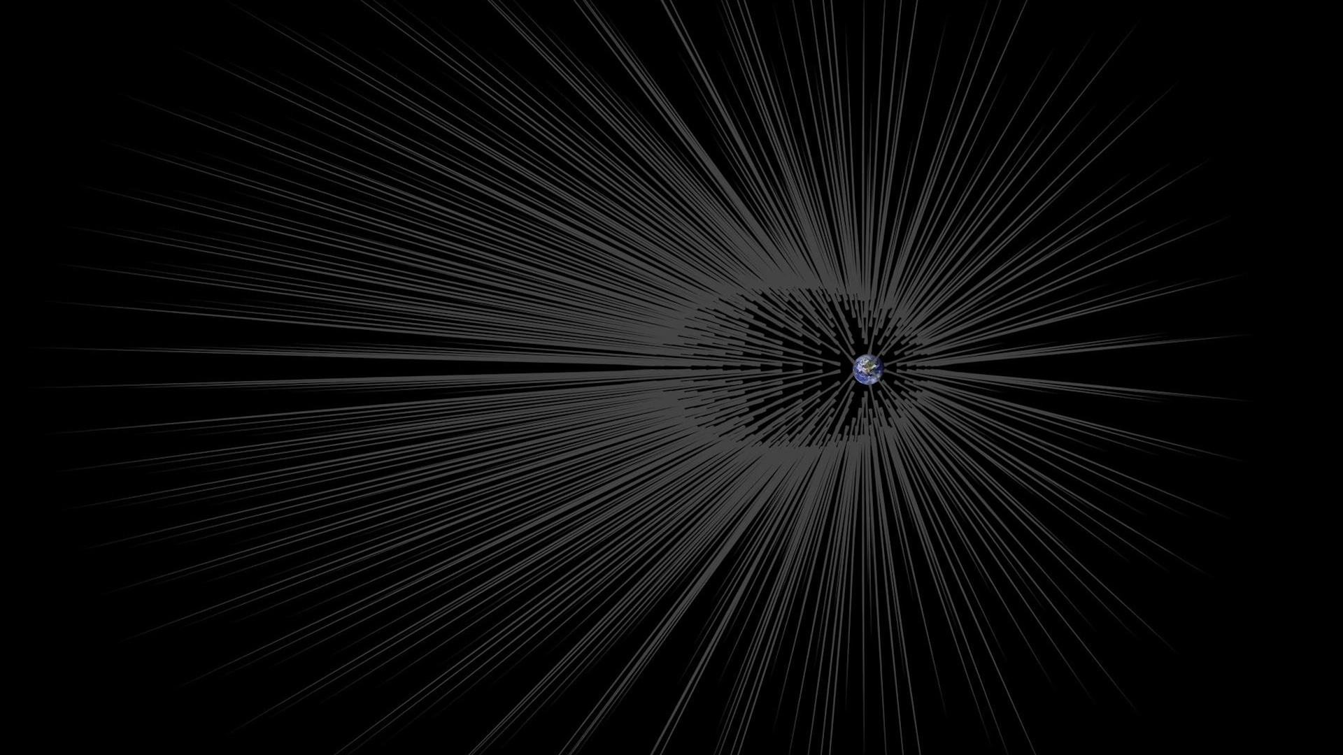 This illustration shows Earth surrounded by filaments of dark matter called "hairs"